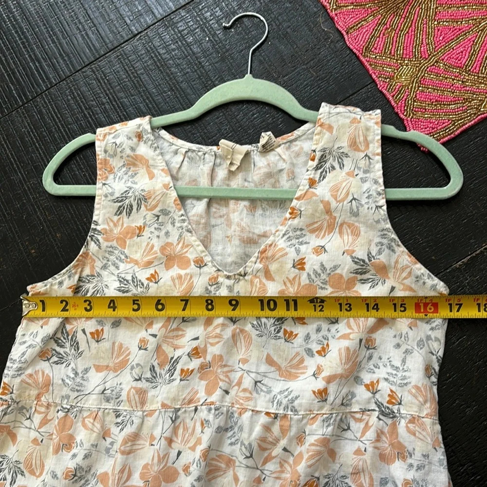 Joie 100% Linen Sleeveless Floral Tiered Babydoll Mini Dress Size Small - Picture 8 of 9